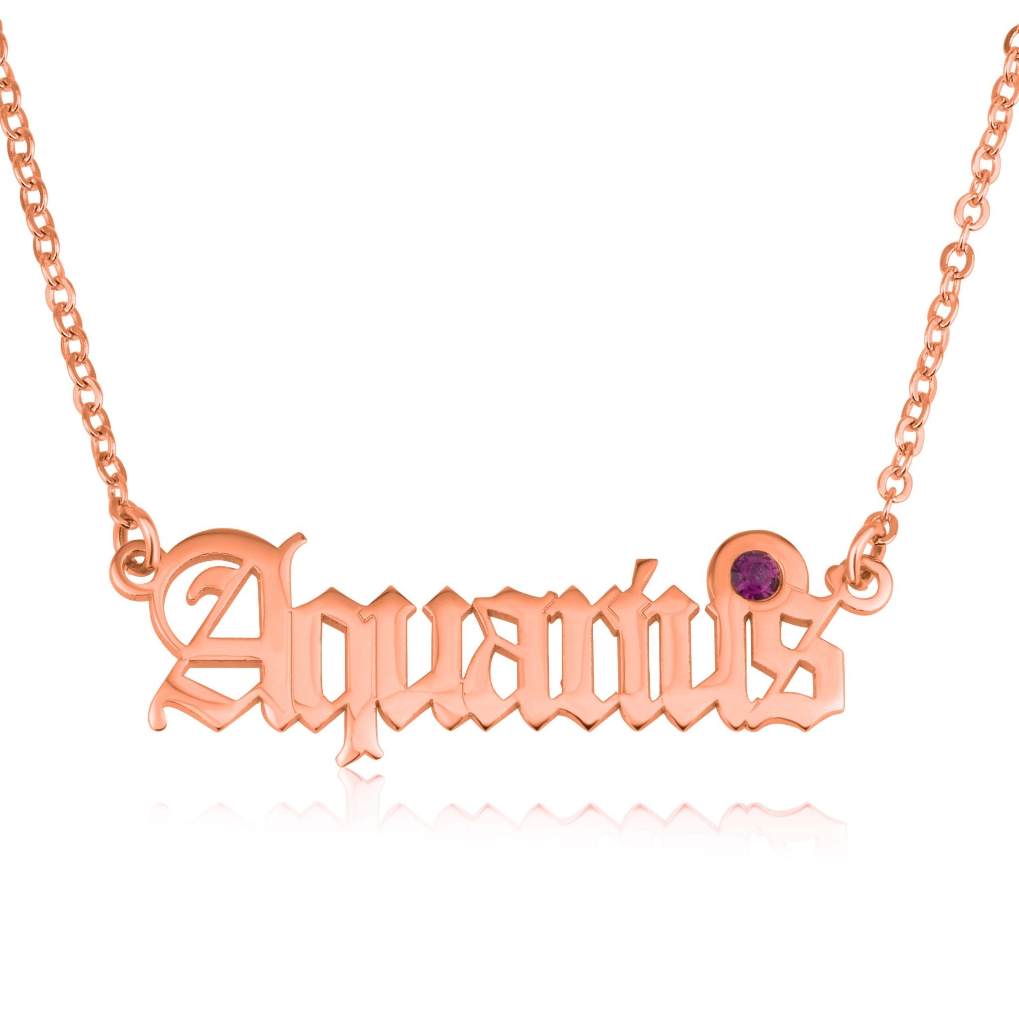 Aquarius Script Necklace With Swarovski Birthstone