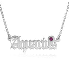 Aquarius Script Necklace With Swarovski Birthstone La Vie Bien Aquarius Script Necklace With Swarovski Birthstone