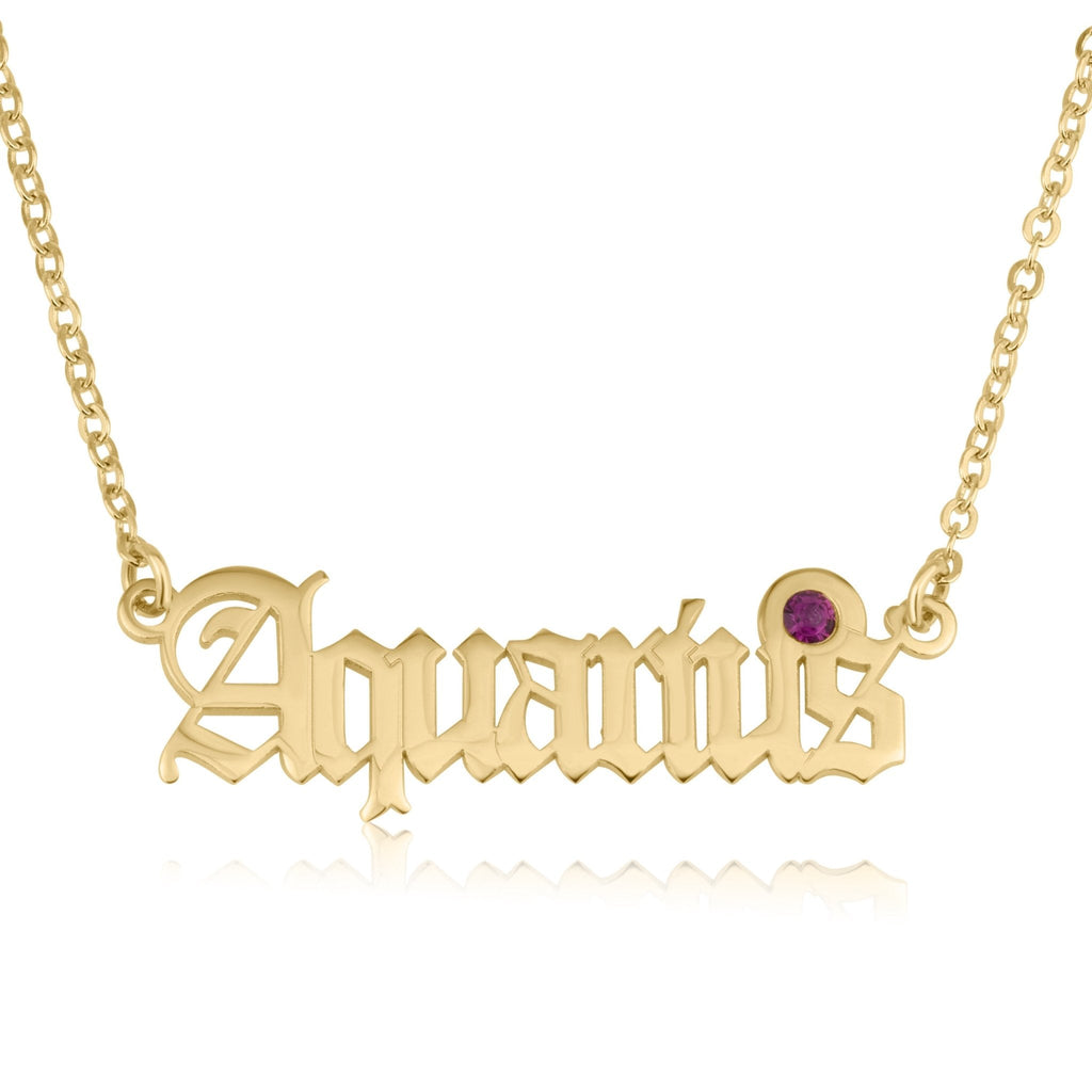 Aquarius Script Necklace With Swarovski Birthstone La Vie Bien Aquarius Script Necklace With Swarovski Birthstone