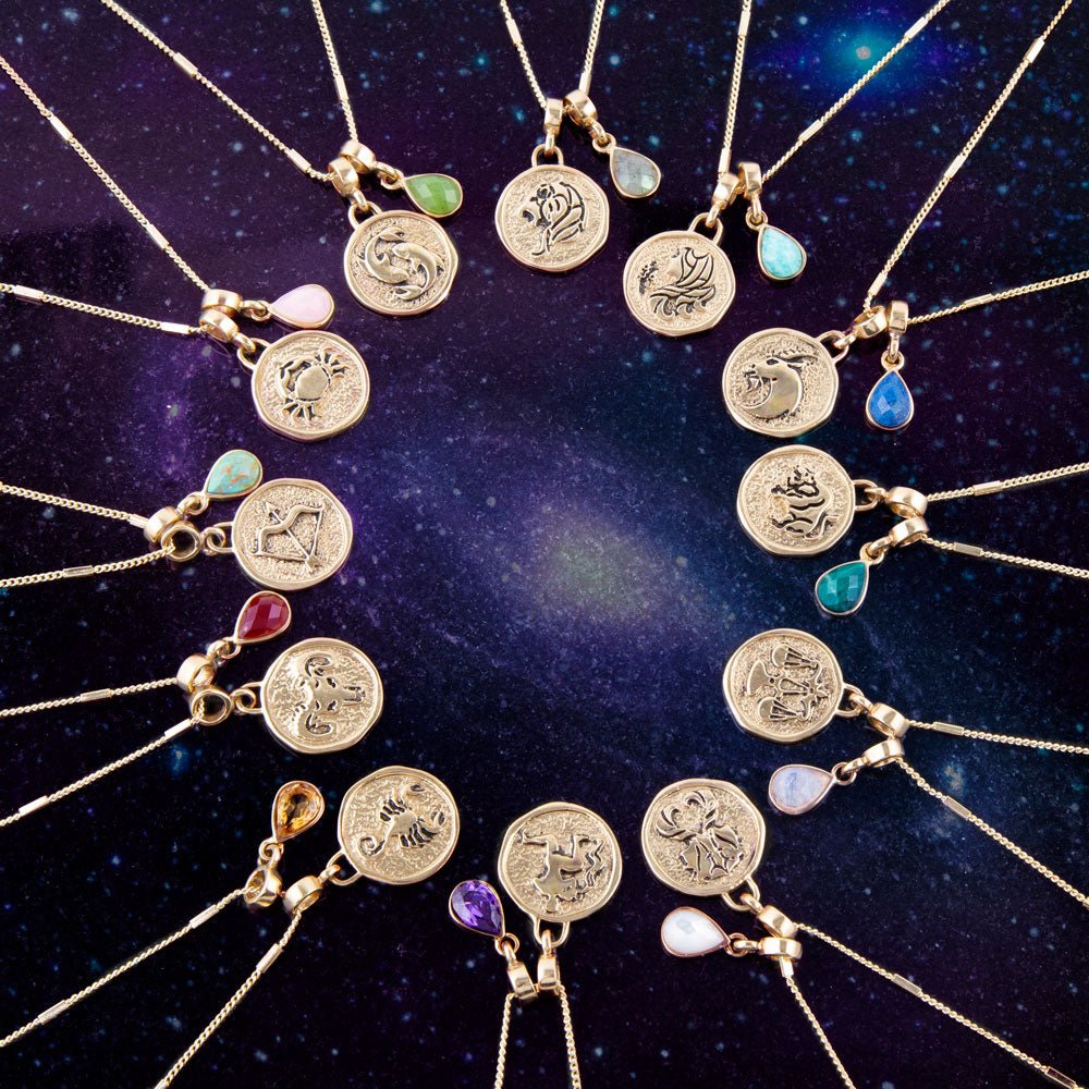 Aquarius - Zodiac Purple Amethyst Golden Charm Necklace