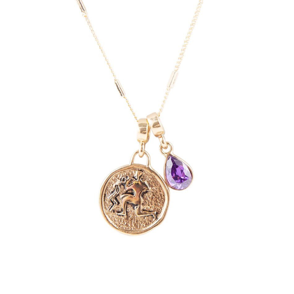 Aquarius - Zodiac Purple Amethyst Golden Charm Necklace Necklaces La Vie Bien Aquarius - Zodiac Purple Amethyst Golden Charm Necklace