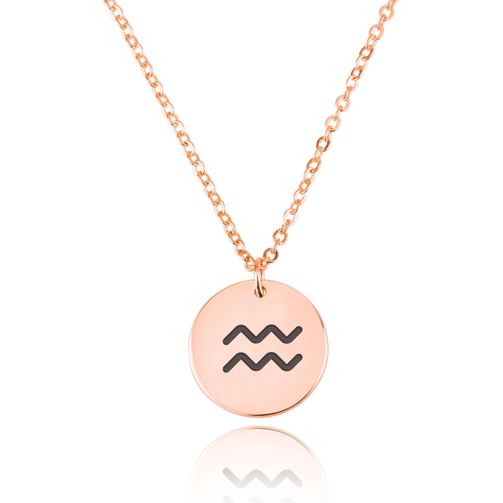 Aquarius Zodiac Sign Disk Necklace La Vie Bien Aquarius Zodiac Sign Disk Necklace