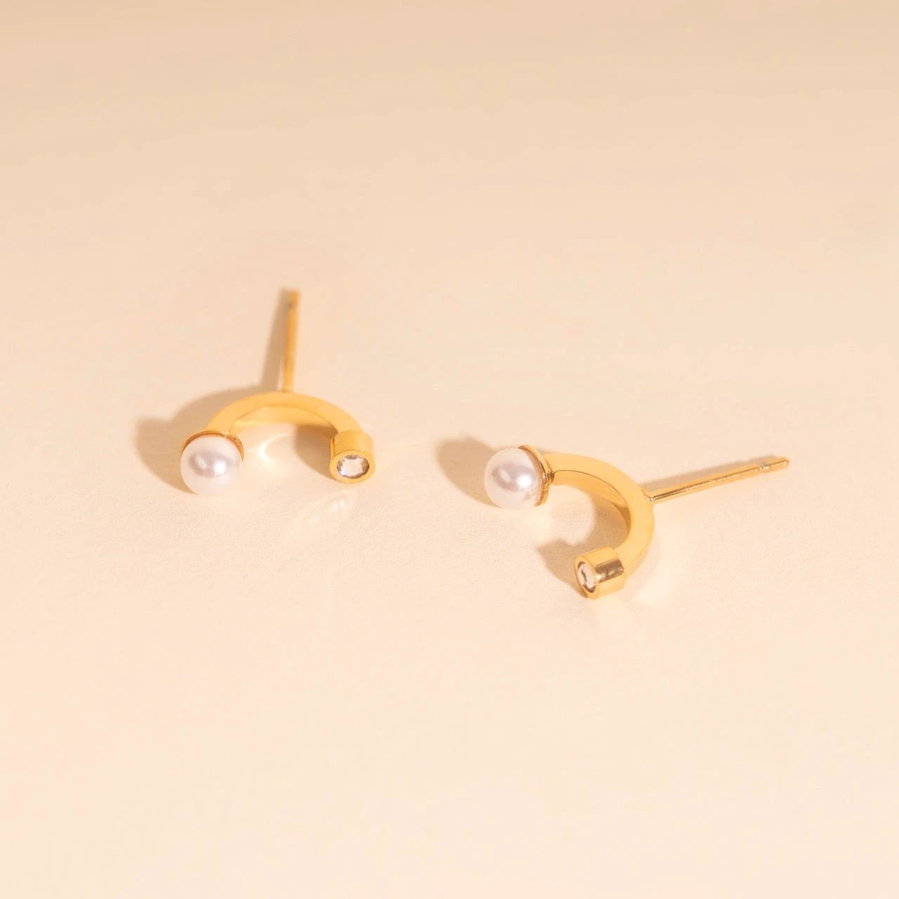 Arc and Pearl Stud Earrings by Oh Clementine