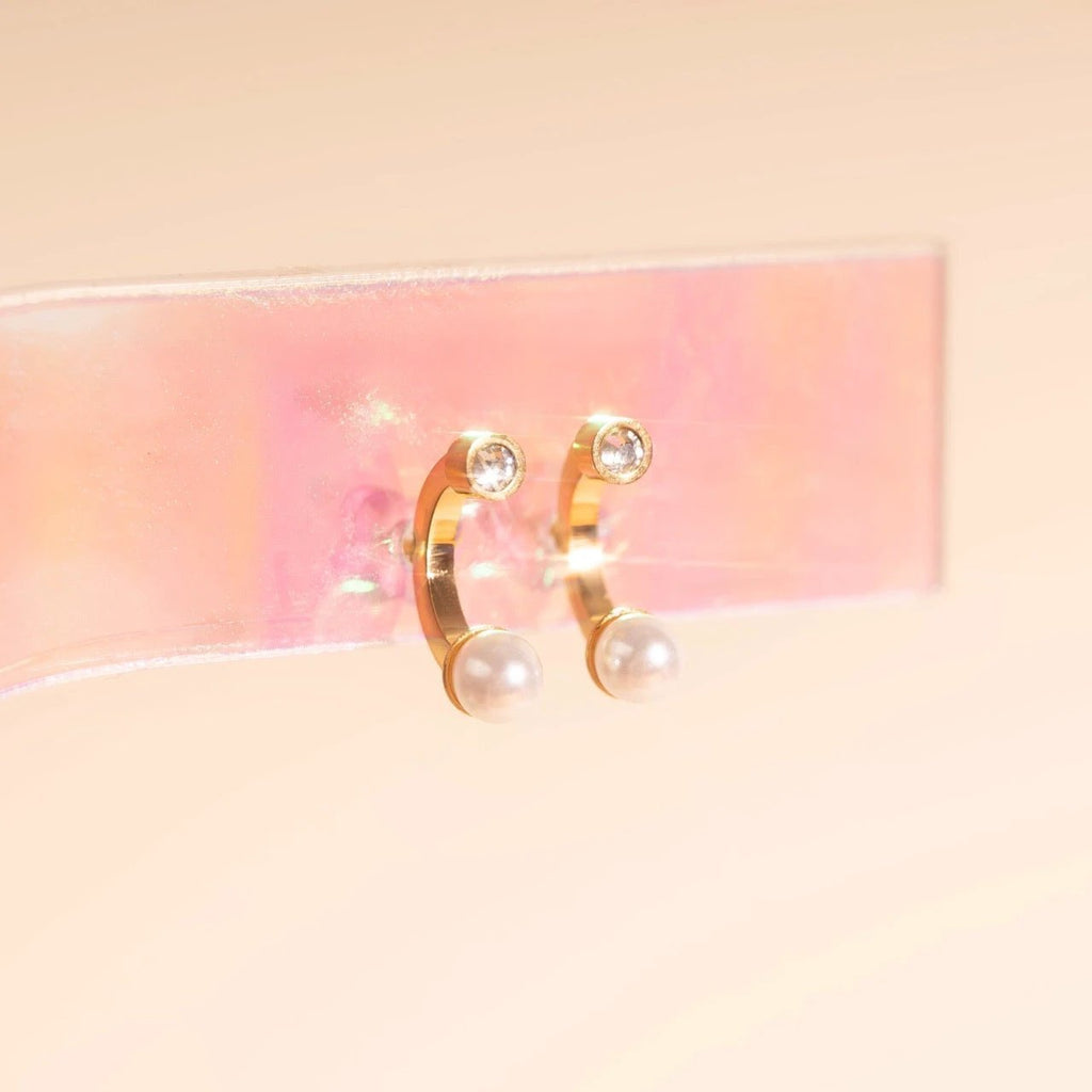 Arc and Pearl Stud Earrings by Oh Clementine