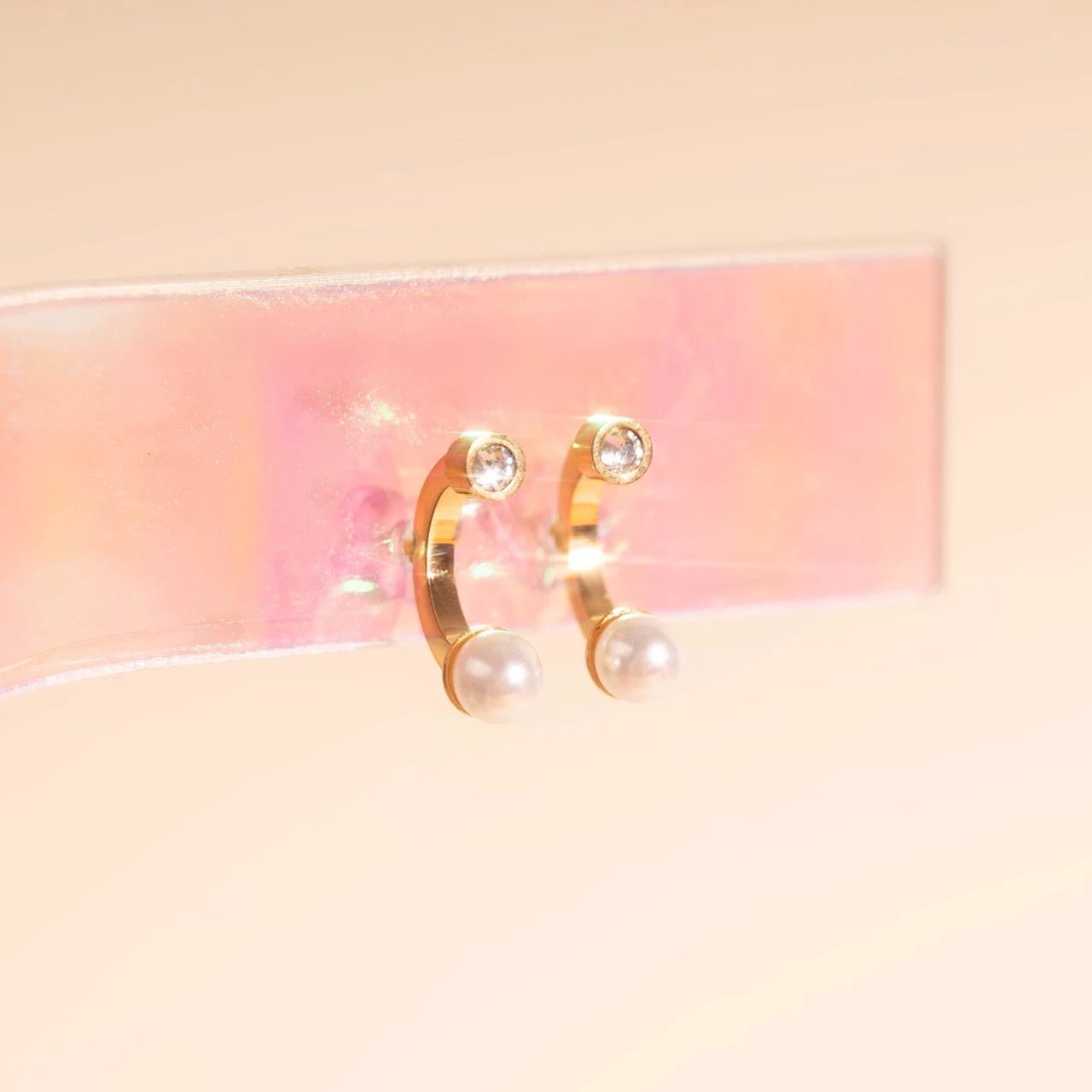 Arc and Pearl Stud Earrings by Oh Clementine