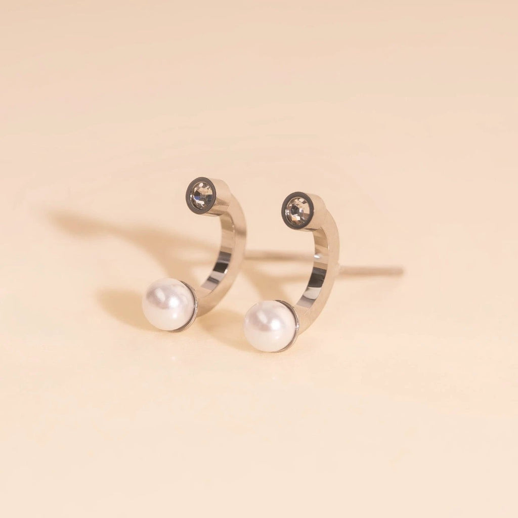 Arc and Pearl Stud Earrings by Oh Clementine