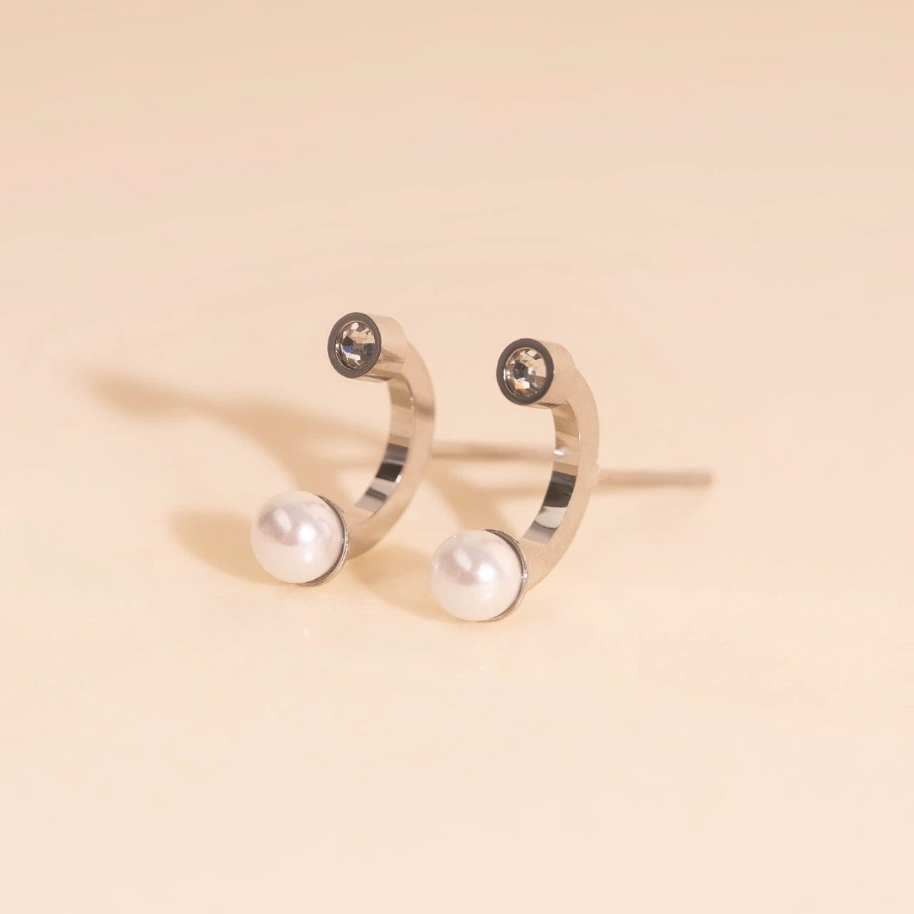 Arc and Pearl Stud Earrings by Oh Clementine