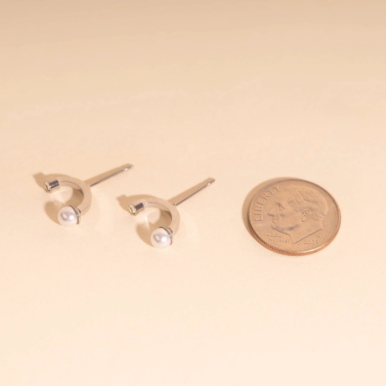Arc and Pearl Stud Earrings by Oh Clementine