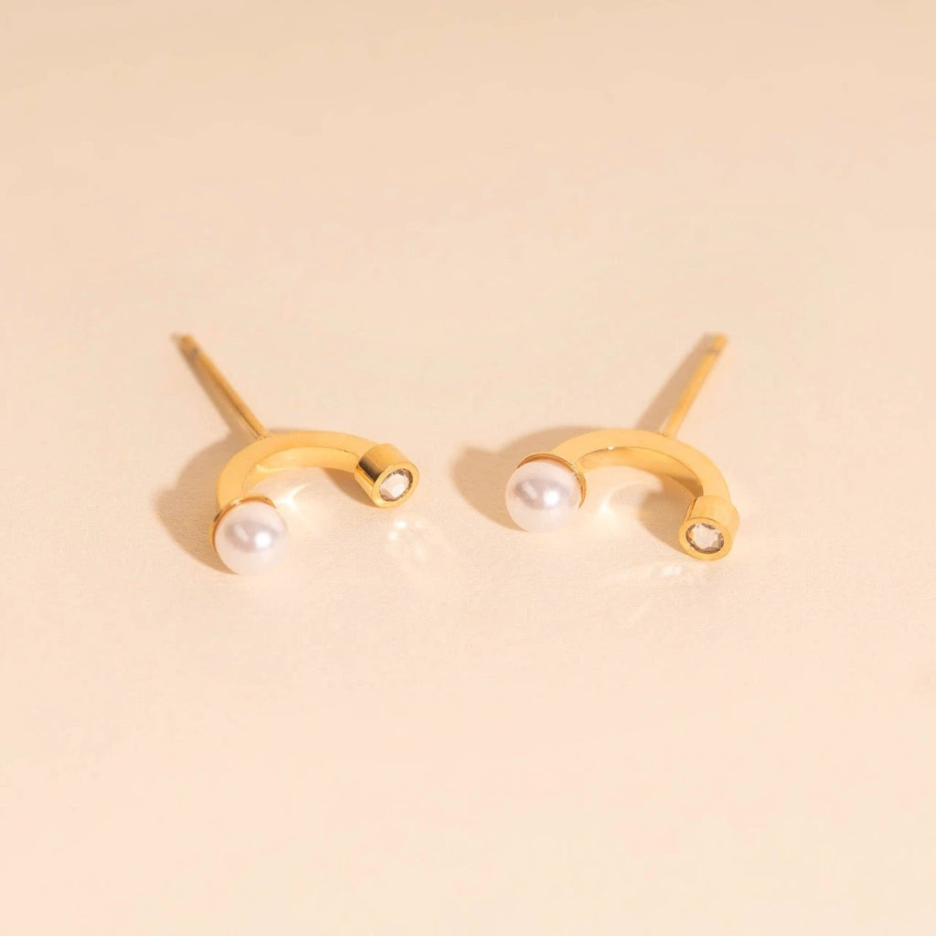 Arc and Pearl Stud Earrings by Oh Clementine