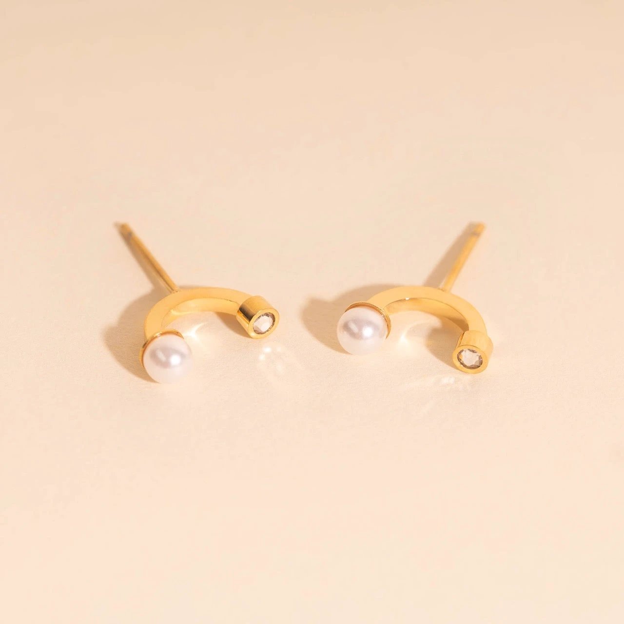 Arc and Pearl Stud Earrings by Oh Clementine