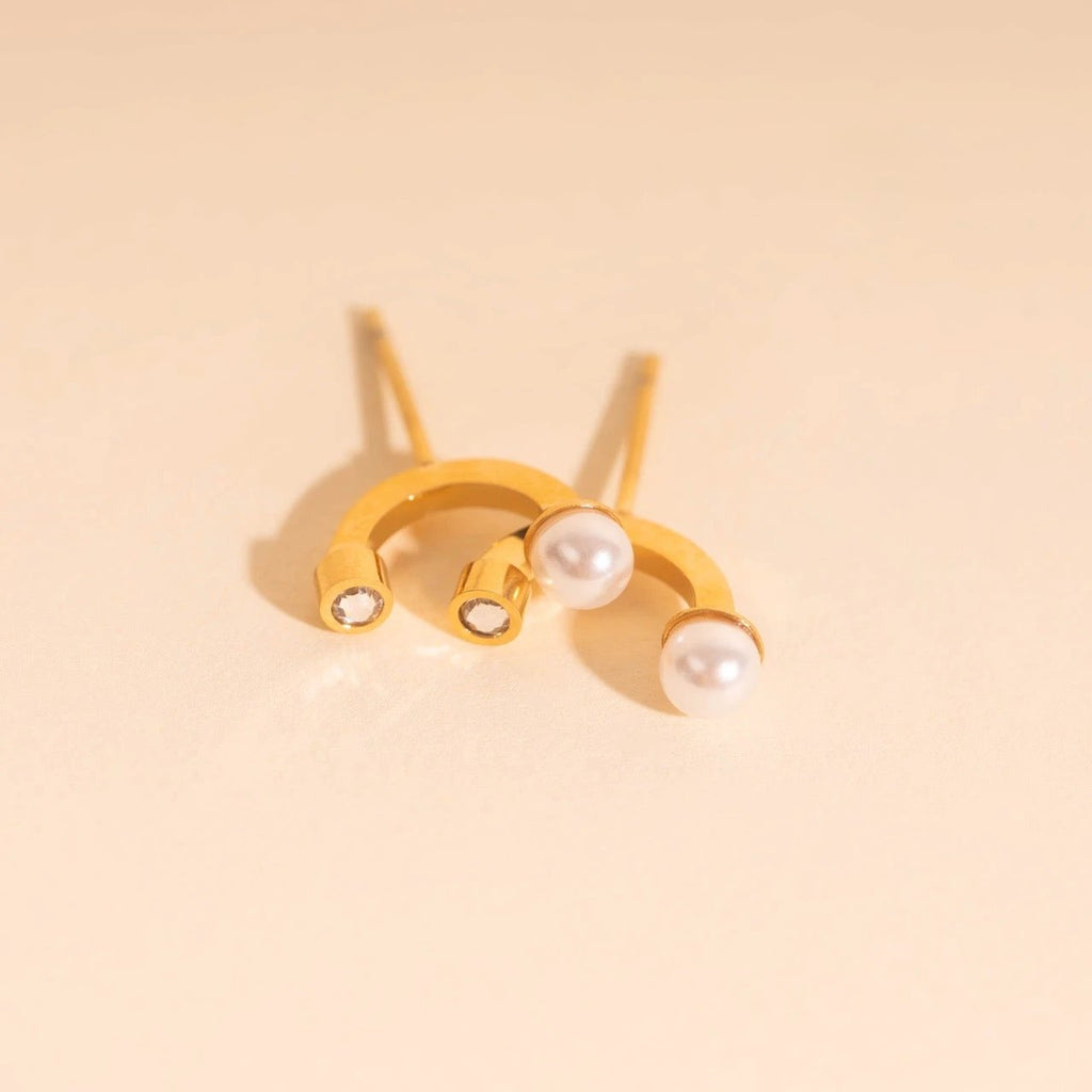 Arc and Pearl Stud Earrings by Oh Clementine