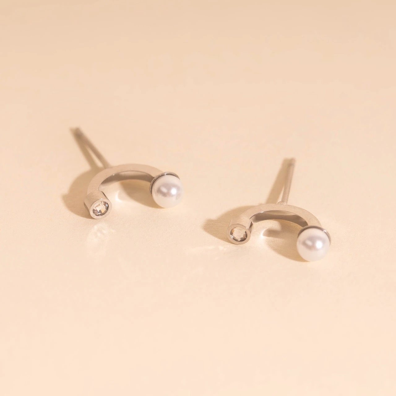 Arc and Pearl Stud Earrings by Oh Clementine