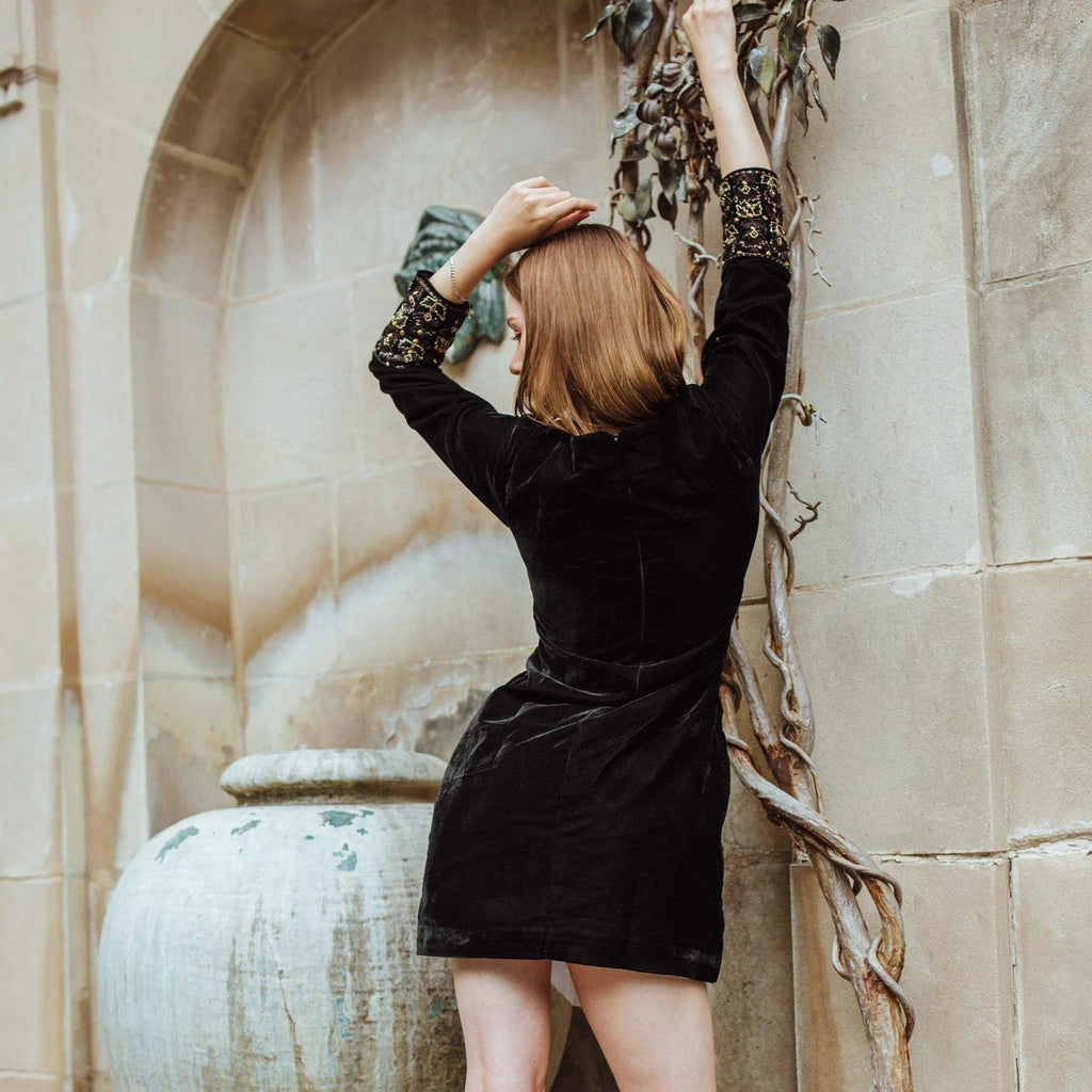 Arial Black Velvet Dress with Hand Embroidery by Raas
