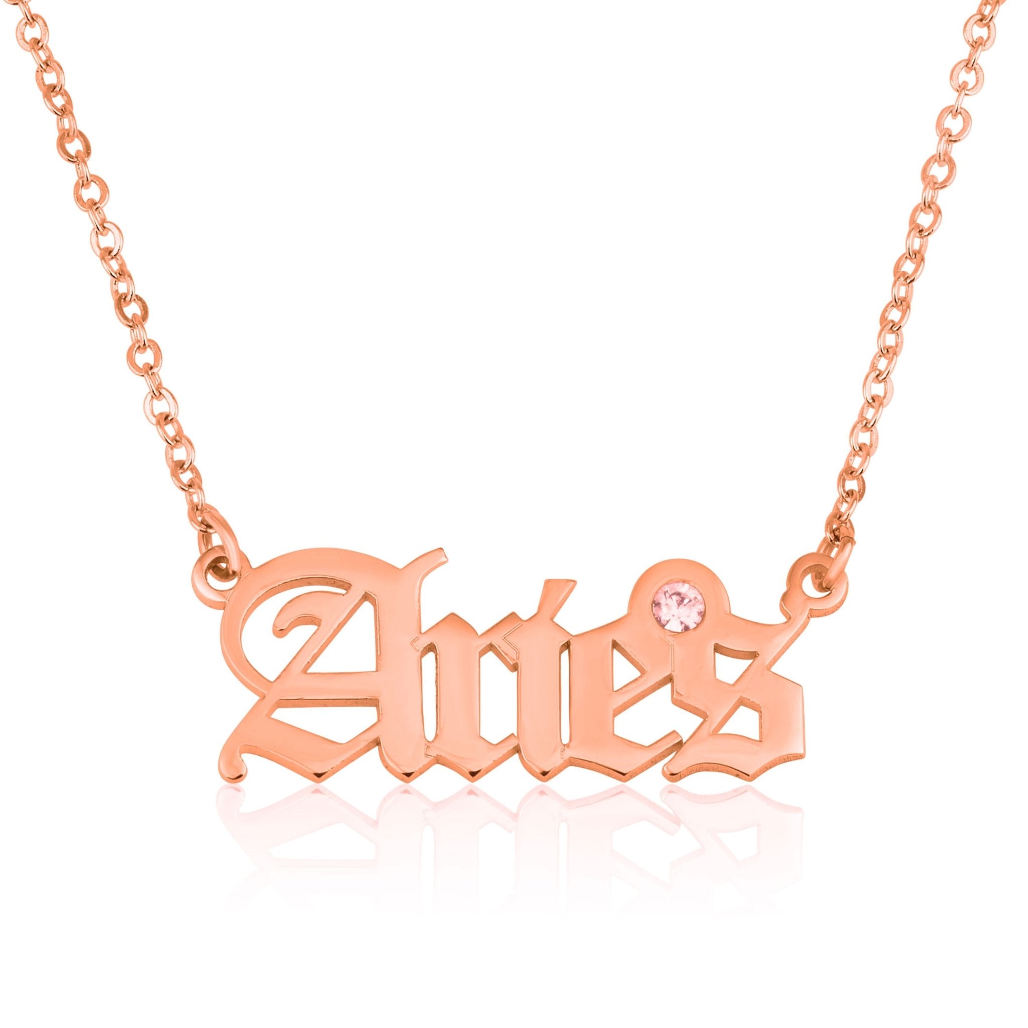 Aries Script Necklace With Swarovski Birthstone