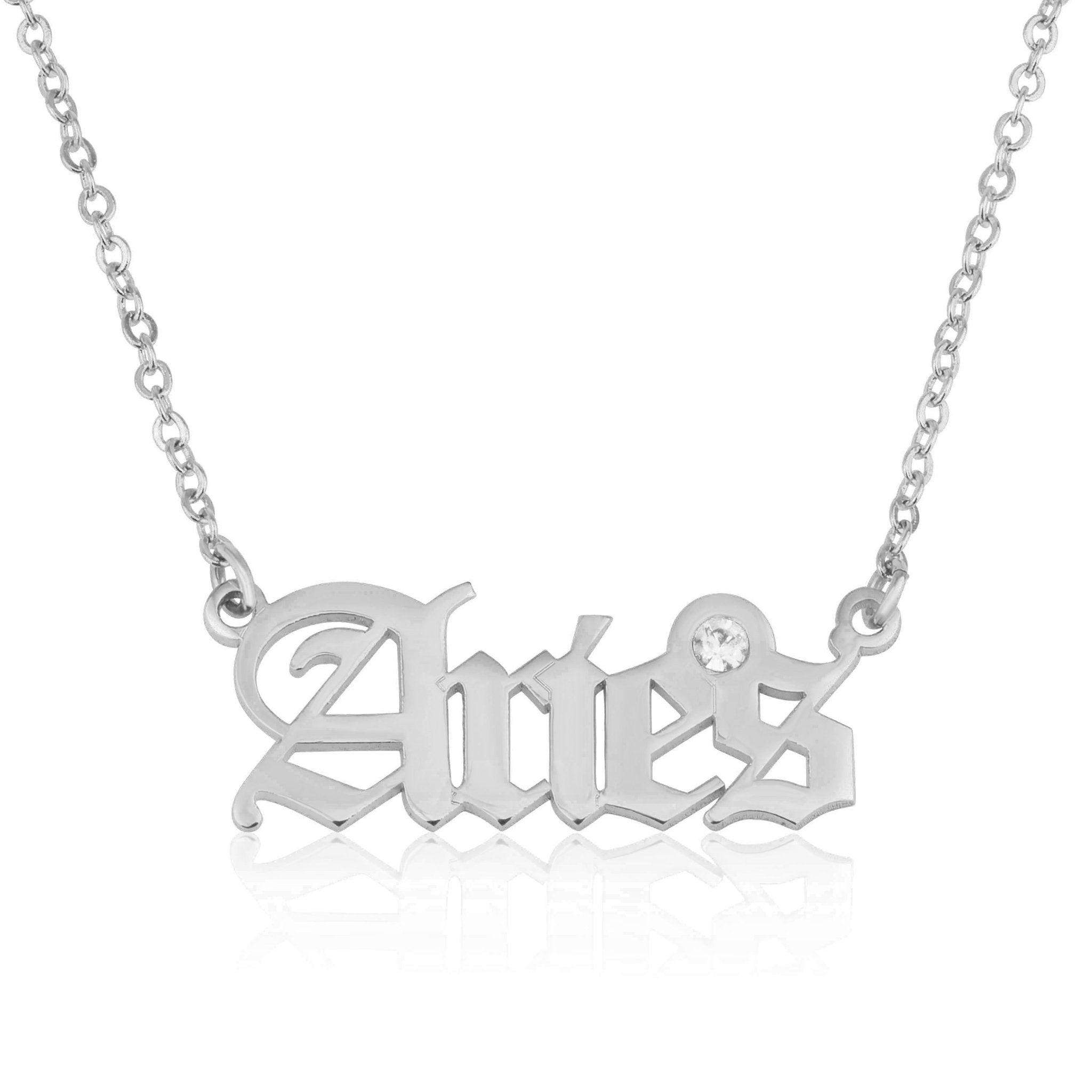 Aries Script Necklace With Swarovski Birthstone La Vie Bien Aries Script Necklace With Swarovski Birthstone