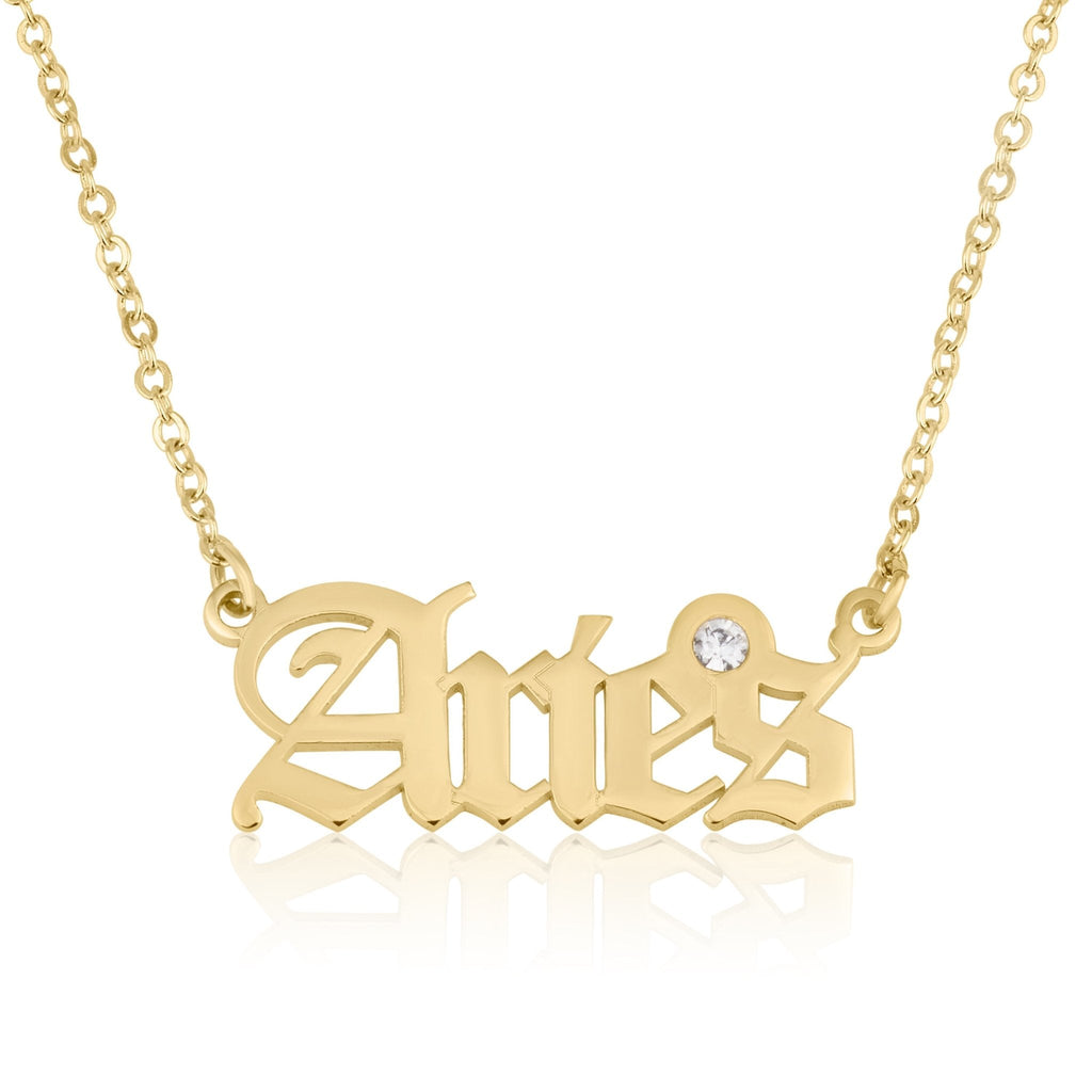 Aries Script Necklace With Swarovski Birthstone La Vie Bien Aries Script Necklace With Swarovski Birthstone