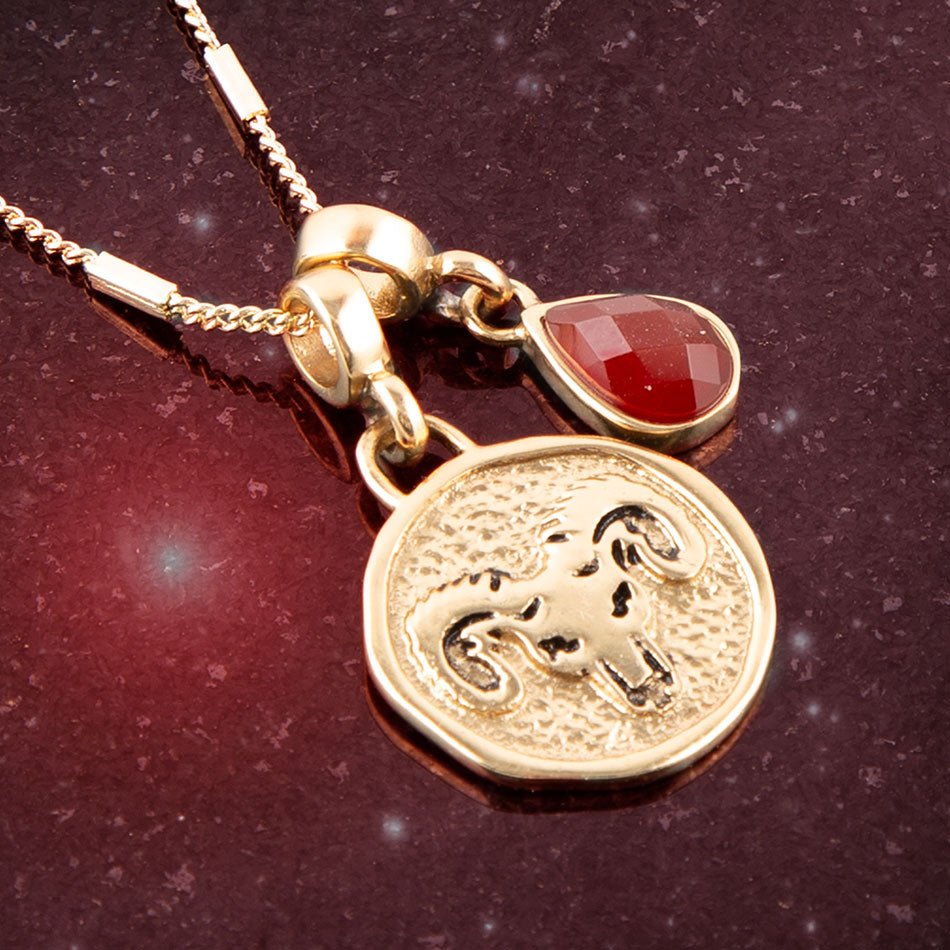 Aries - Zodiac Red Carnelian Golden Charm Necklace