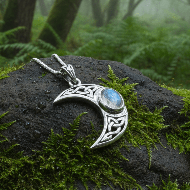 Arlynn Celtic Crescent Moon Necklace in Sterling Silver Pendant La Vie Bien Arlynn Celtic Crescent Moon Necklace in Sterling Silver