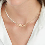 Armenian Half Pearls Half Paperclip Name Necklace La Vie Bien Armenian Half Pearls Half Paperclip Name Necklace