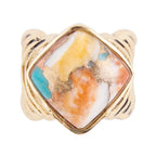 Arrows Blue Turquoise and Orange Spiny Oyster Matrix Golden Ring by Barse Jewelry