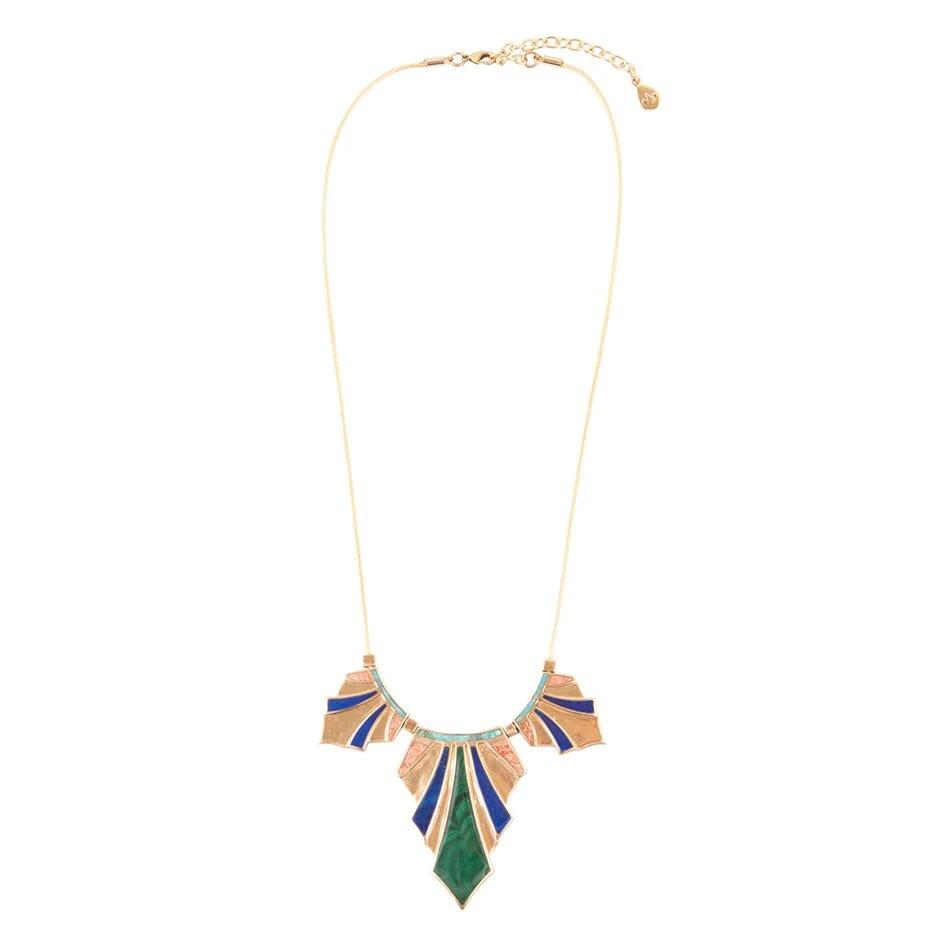 Art Deco Colorful Inlaid Golden Statement Necklace by Barse Jewelry