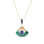 Art Deco Colorful Inlay Golden Pendant Necklace