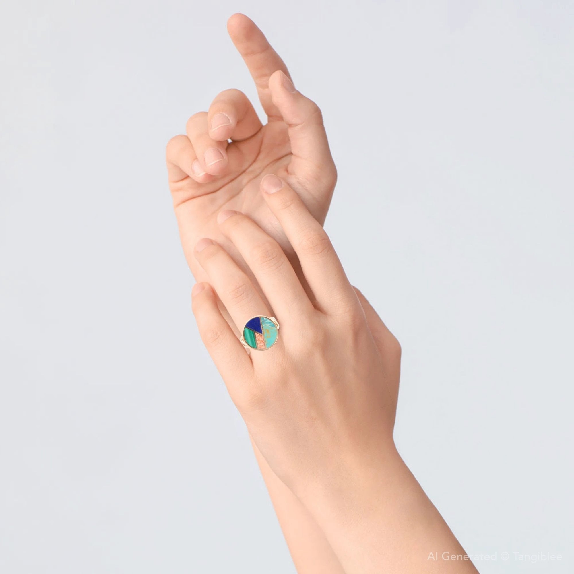 Art Deco Colorful Inlay Golden Ring by Barse Jewelry