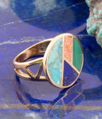 Art Deco Colorful Inlay Golden Ring by Barse Jewelry