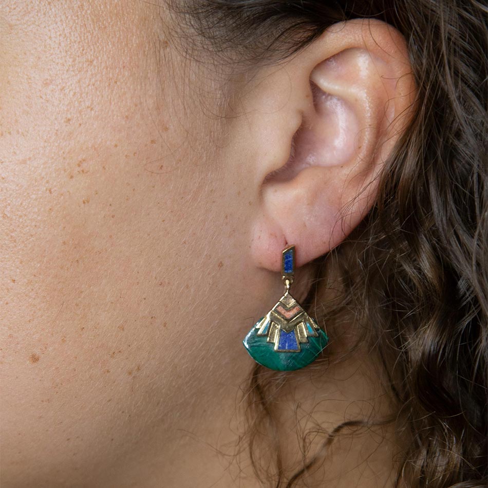 Art Deco Multi Colored Golden Earrings Earrings La Vie Bien Art Deco Multi Colored Golden Earrings