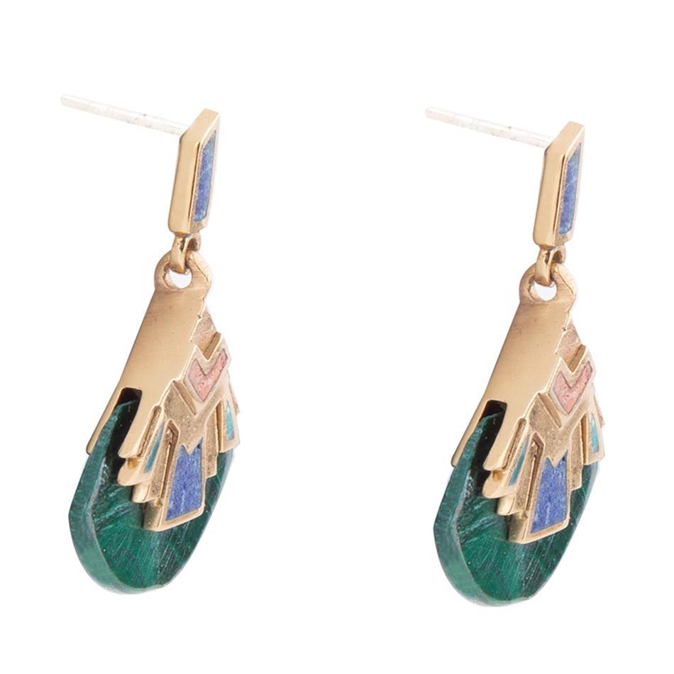 Art Deco Multi Colored Golden Earrings Earrings La Vie Bien Art Deco Multi Colored Golden Earrings