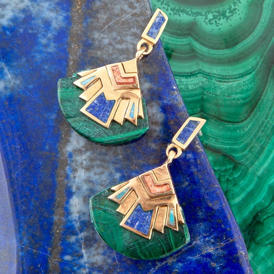 Art Deco Multi Colored Golden Earrings Earrings La Vie Bien Art Deco Multi Colored Golden Earrings