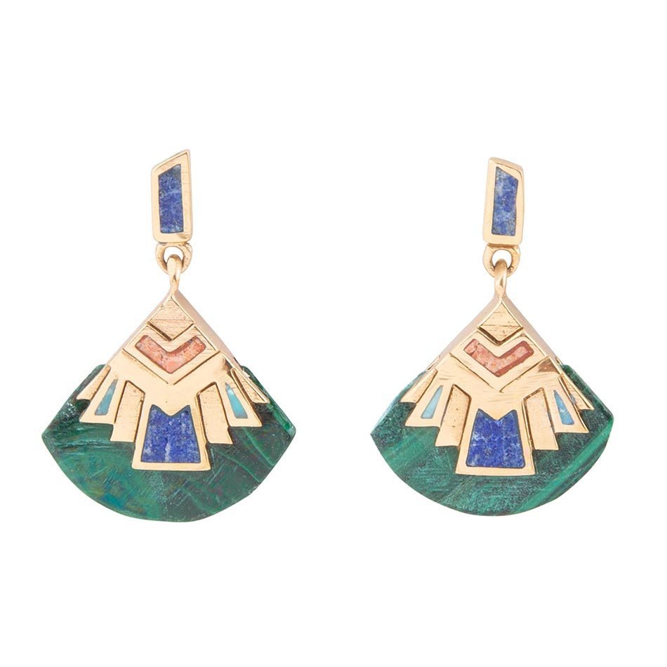 Art Deco Multi Colored Golden Earrings Earrings La Vie Bien Art Deco Multi Colored Golden Earrings