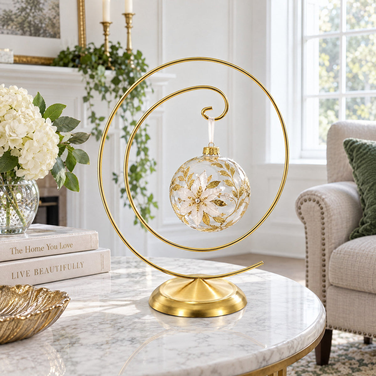 Art Deco Swirl Gold Metal Ornament Display Stand 10 Inches Ornament Stands La Vie Bien Art Deco Swirl Gold Metal Ornament Display Stand 10 Inches