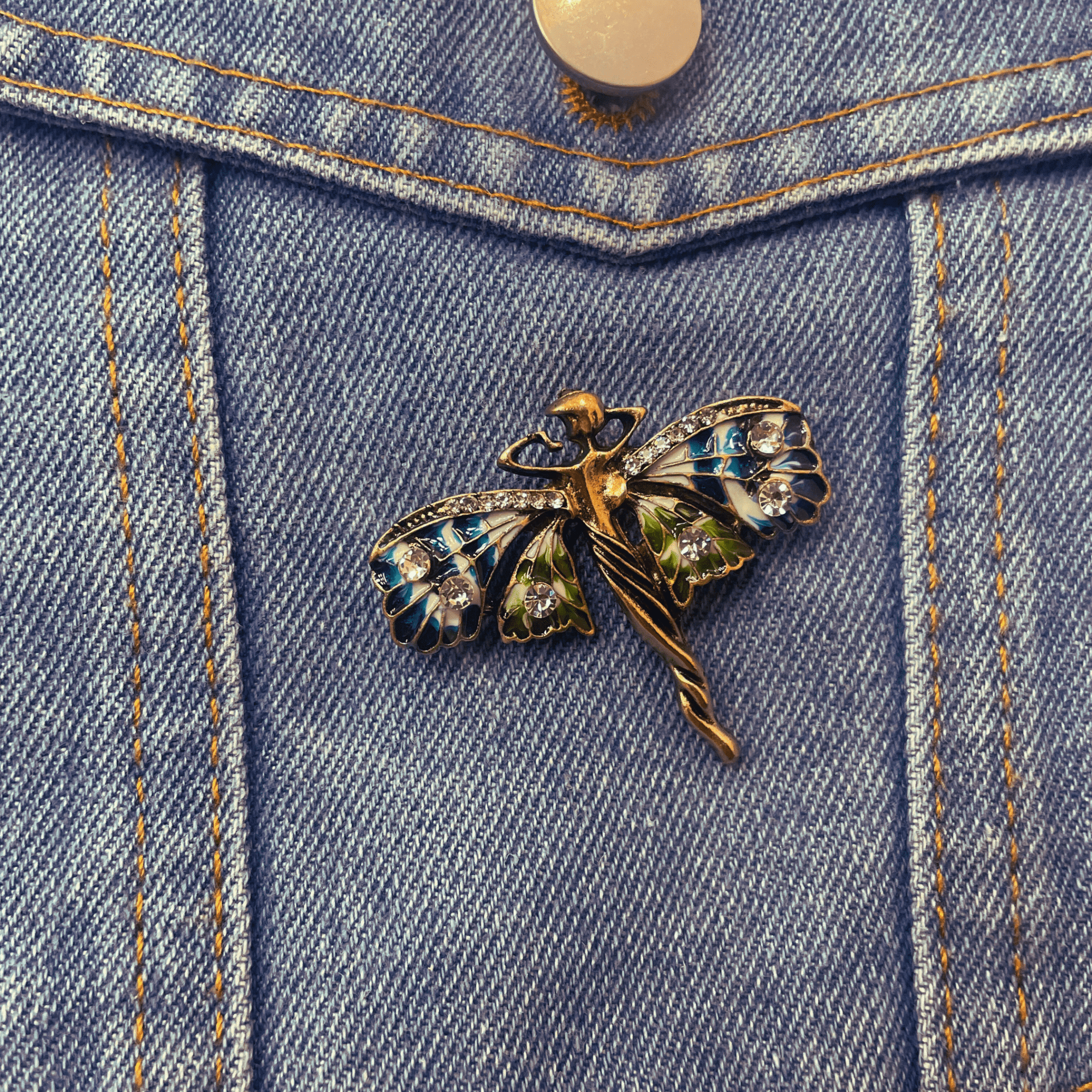 Art Nouveau Fairy Brooch | Vintage Enchanted Fairytale Pin 1.8" x 1.6"