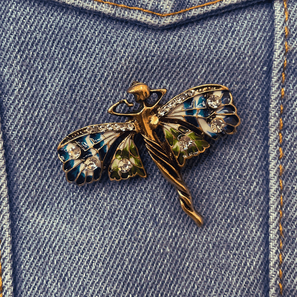 Art Nouveau Fairy Brooch | Vintage Enchanted Fairytale Pin 1.8" x 1.6"