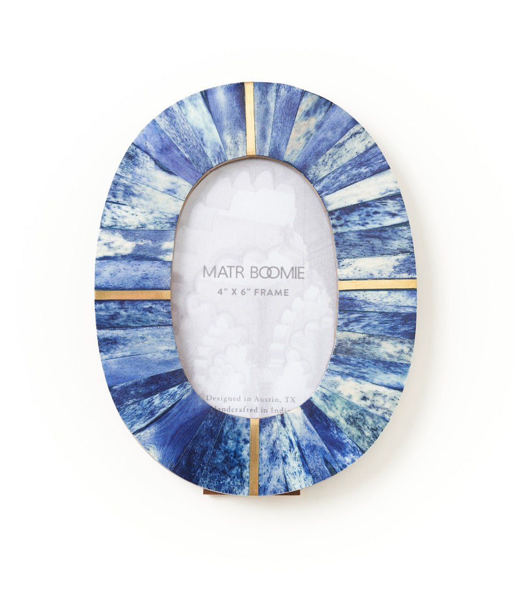 Artemis Indigo Oval 4x6 Picture Frame - Carved Bone, Fair Trade HME stock line La Vie Bien Artemis Indigo Oval 4x6 Picture Frame - Carved Bone, Fair Trade