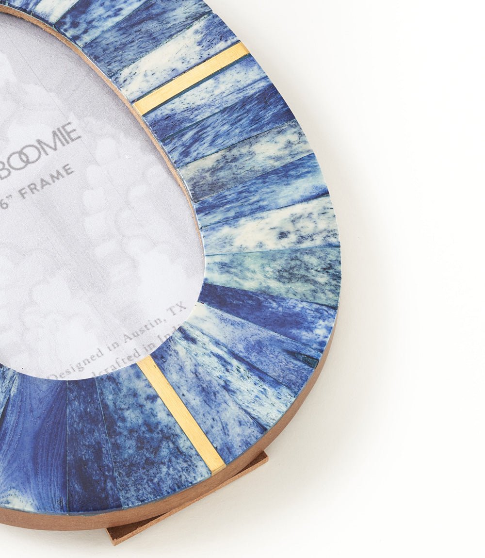 Artemis Indigo Oval 4x6 Picture Frame - Carved Bone, Fair Trade HME stock line La Vie Bien Artemis Indigo Oval 4x6 Picture Frame - Carved Bone, Fair Trade