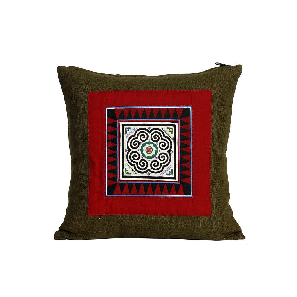 Artisan Crafted Karen Vintage Fabric Embroidered Cushion - Thailand Decor La Vie Bien Artisan Crafted Karen Vintage Fabric Embroidered Cushion - Thailand