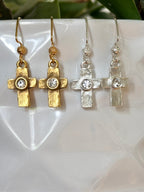 Artisan Cross Earrings, handmade in gold or silver Earrings La Vie Bien Artisan Cross Earrings, handmade in gold or silver