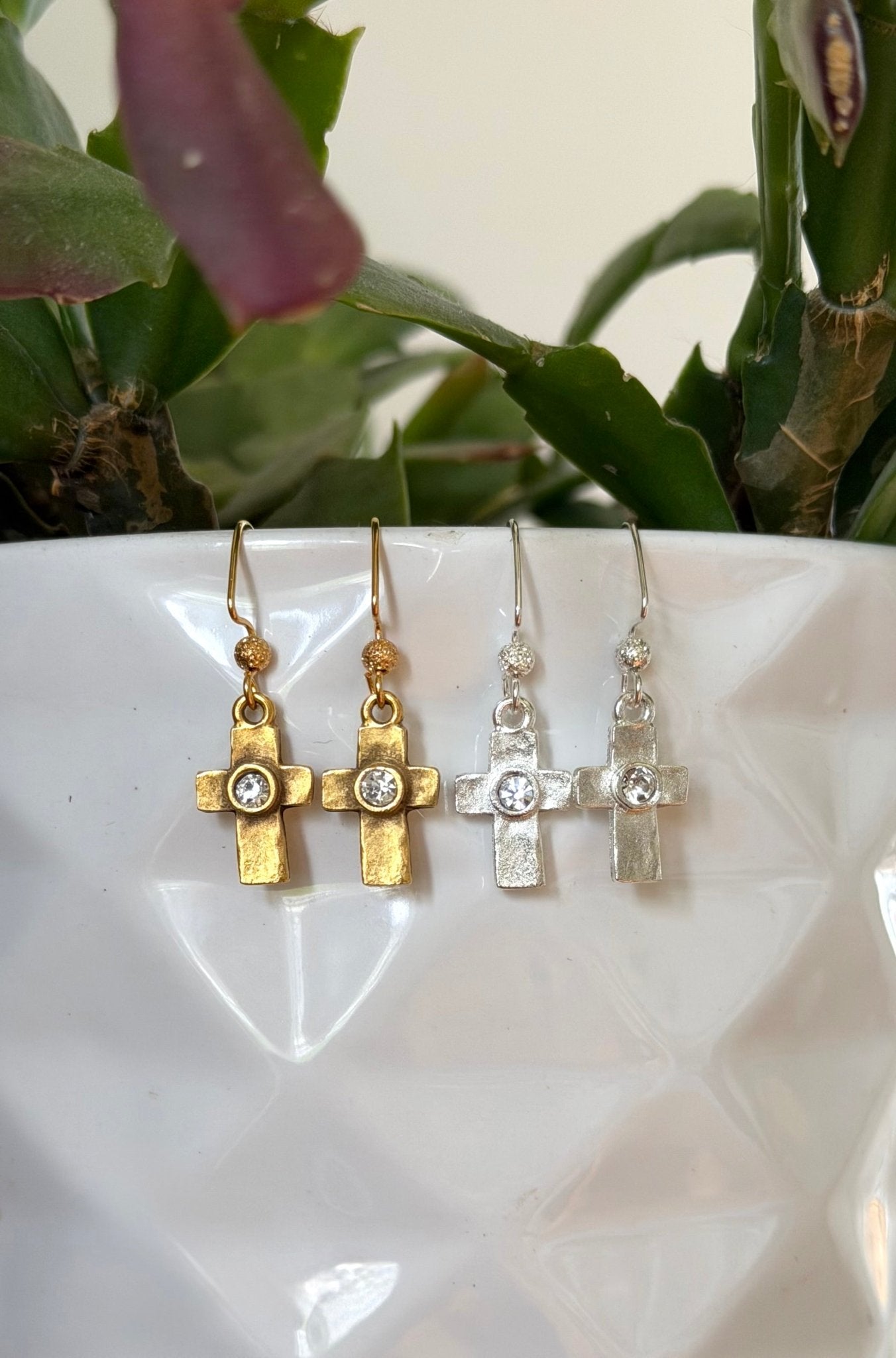 Artisan Cross Earrings, handmade in gold or silver Earrings La Vie Bien Artisan Cross Earrings, handmade in gold or silver