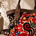 Artista Applique Textile Unique Leather Shoulder Handbag Tote - Thailand Bags La Vie Bien Artista Applique Textile Unique Leather Shoulder Handbag Tote - Thailand