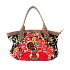 Artista Applique Textile Unique Leather Shoulder Handbag Tote - Thailand Bags La Vie Bien Artista Applique Textile Unique Leather Shoulder Handbag Tote - Thailand