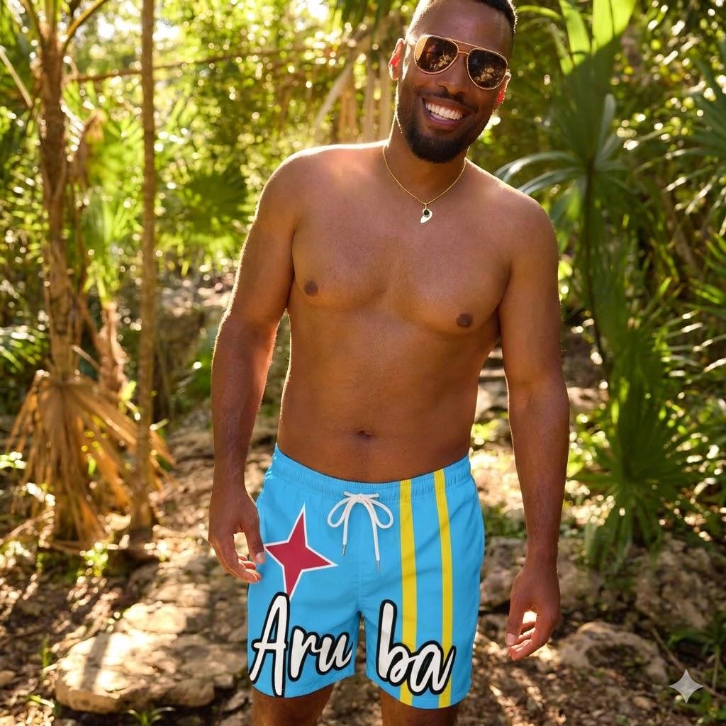 Aruba Flag Recycled Swim Trunks All - Over Print Recycled Swim Trunks La Vie Bien Aruba Flag Recycled Swim Trunks