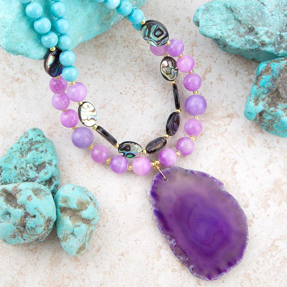 Aruba Purple Jade Statement Pendant Necklace by Barse Jewelry