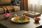 Metal Golden Pichawai Design Plate & Dibbi with Enamel Finish (Assorted)
