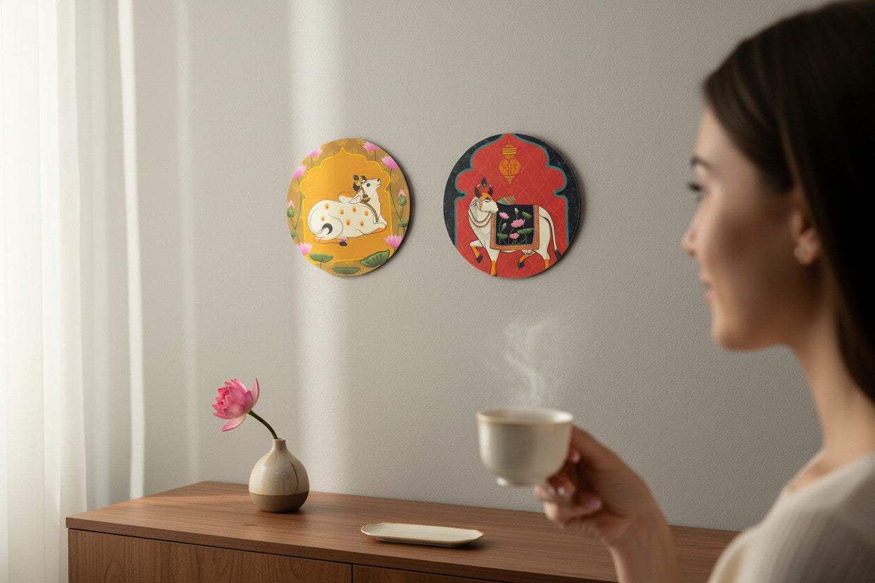 Set of 2 - Small Round MDF Wall Hanging Decor