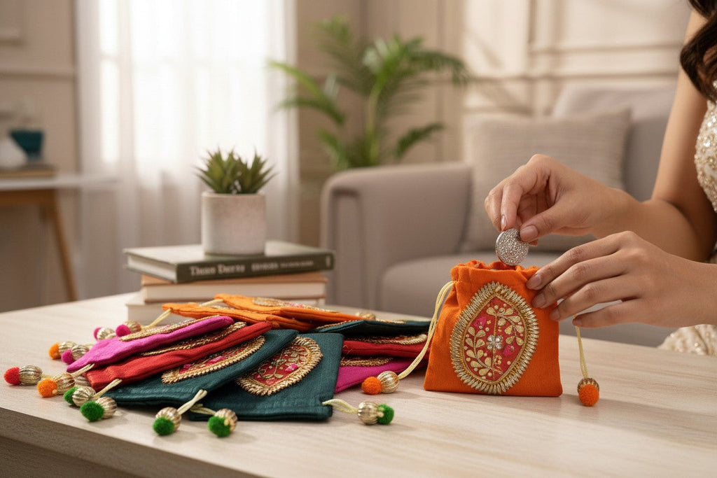 Small Gota Potlis with Gota Ball String to Pack Gifts in Style - 5x7