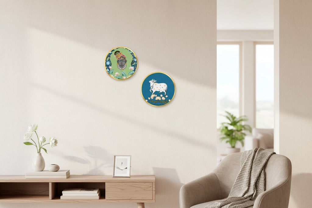 Set of 2 - Round Shape MDF Wall Hanging Decor