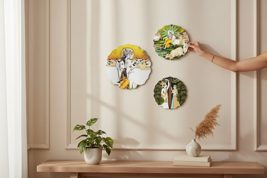 Set of 3 - Round Shape MDF Wall Hanging Decor