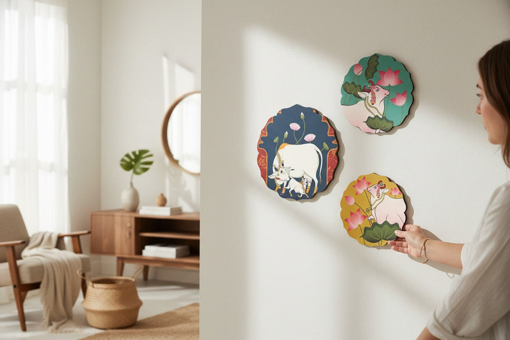 Set of 3 - Round Shape MDF Wall Hanging Decor